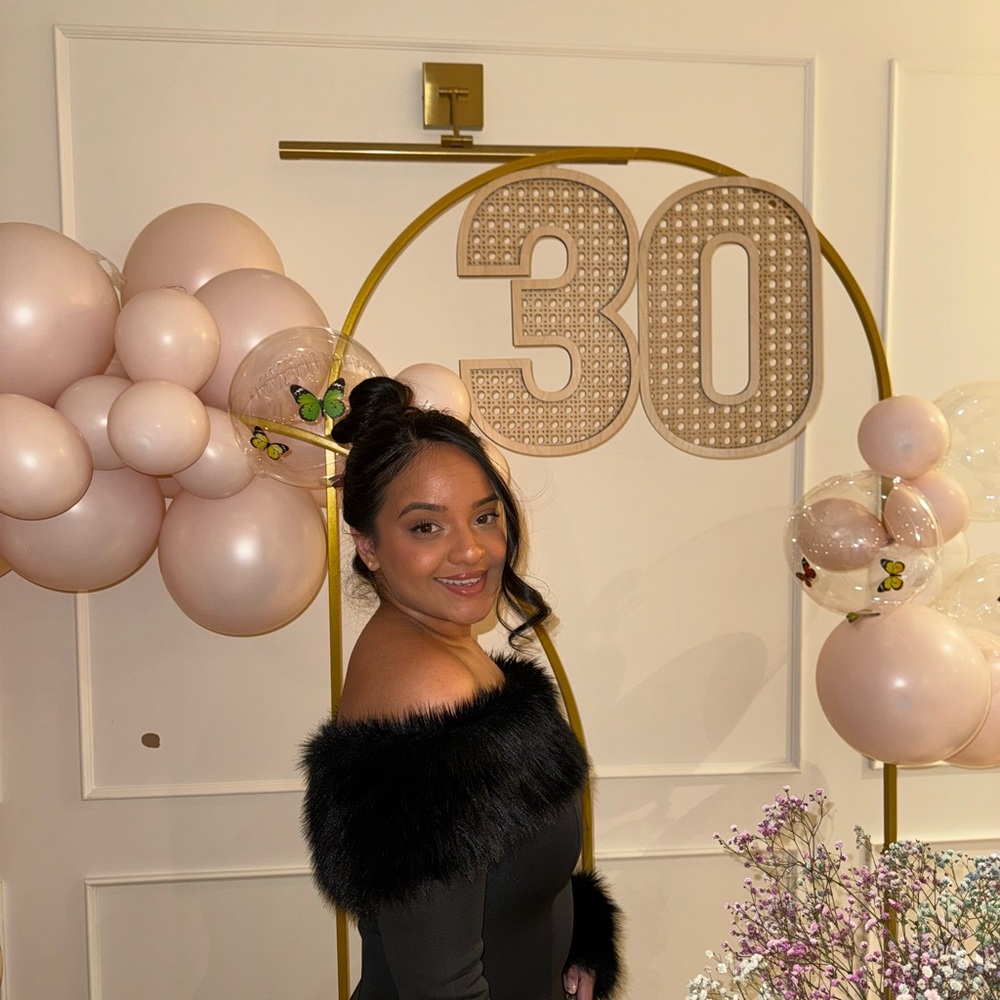 Off the shoulder black faux fur mini dress